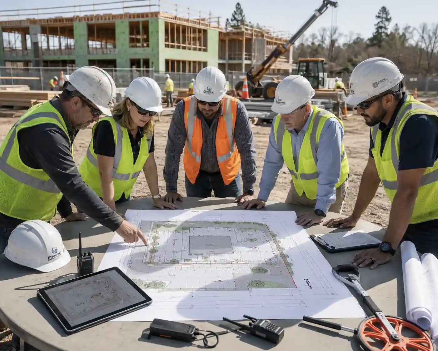Contractor reviewing a professionally prepared site plan before permit submission.