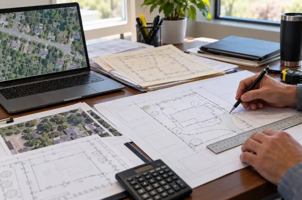 Site plan created without a new survey using GIS parcel data and existing property records
